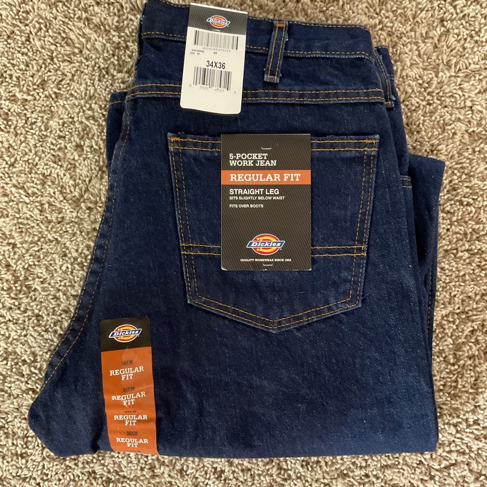 NWT Dickies 5-Pocket Work Jean, Regular Fit, Men’s Sz 34x36